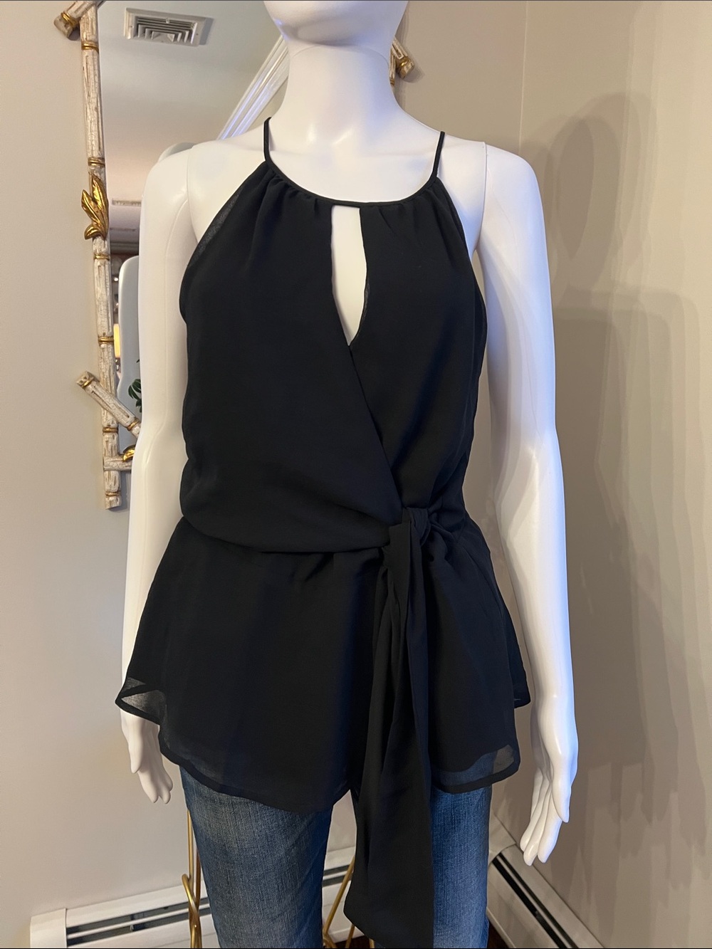 Vince Camuto Black Halter Tie-Front Camisole